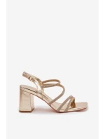 Dámské sandály na podpatku s pásky a kamínky Zlaté Brelia