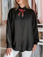 Dámske nadrozmerné dlhé tričko s mašľou LOSANDO black FashionStreet DY0453 Dámske nadrozmerné dlhé tričko s mašľou LOSANDO black FashionStreet DY0453