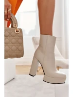 Skórzane Gładkie Botki Na Słupku Beżowe Kaysa