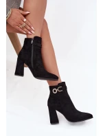 Eko Zamszowe Botki Na Słupku Z Ozdobą Czarne Lymall