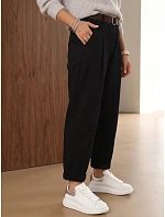 Dámske nohavice typu chinos s opaskom, čierne, FashionStreet UY3188 Dámske nohavice typu chinos s opaskom, čierne, FashionStreet UY3188
