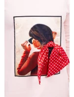 Šaty s grafikou a 3D hráškovou mašľou púdrovo ružové