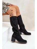 Kozaki Damskie Na Słupku Przed Kolano Czarne Erisorae