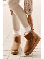 Skórzane Zamszowe Śniegowce Na Platformie Za Kostkę Camel Rianaella