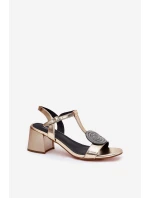 Skórzane Sandały Na Słupku Z Ozdobą D&A JC51-842 Złote