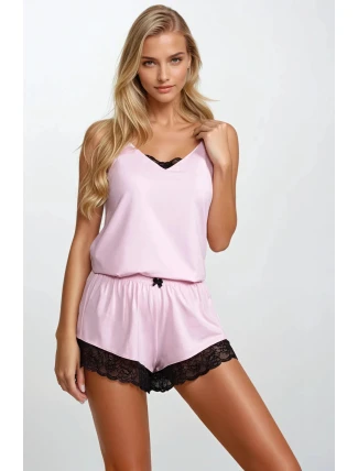 Dámske pyžamo Laura Light Pink with Black - Momenti Per Me