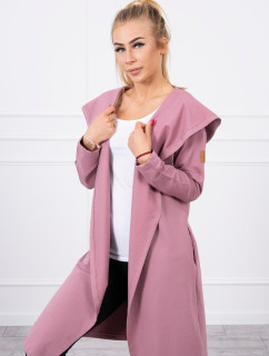 Dlhý kabát s kapucňou tmavo ružový