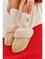 Damskie Papcie Klapki z Futerkiem Jasnobeżowe Pinky