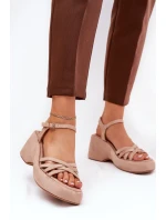 Sandały Na Platformie I Koturnie Z Eko Zamszu Beżowe Nendal Sandały Na Platformie I Koturnie Z Eko Zamszu Beżowe Nendal