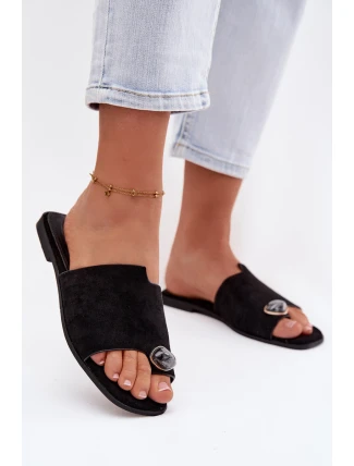 Dámské ploché nazouváky s ozdobným detailem Eko semiš Černé Selavine