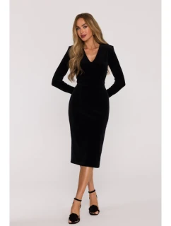M889 Zamatové bodycon šaty - čierne