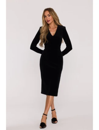 M889 Zamatové bodycon šaty - čierne