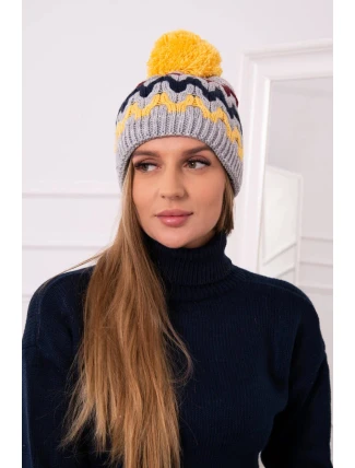 Dámska čiapka Laila K283 tmavo šedá + žltá
