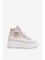 Trampki Damskie Wysokie Na Suwak Lemar Białe Katerin