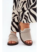 Klapki Damskie Na Koturnie Z Ozdobnym Paseczkiem Beżowe Teriwes