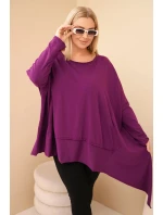Dámske Plus veľkosť bavlnená tunika s asymetrickým lemom tmavo fialová