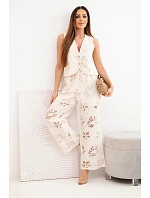 Dámsky bavlnený komplet s vyšívanou vestou a nohavicami béžovej farby Dámsky bavlnený komplet s vyšívanou vestou a nohavicami béžovej farby