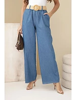Dámske džínsy so širokými nohavicami a opaskom denim Dámske džínsy so širokými nohavicami a opaskom denim
