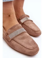 Damskie Mokasyny Z Cyrkoniami Jasnobrązowe Ralrika