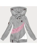 Sivá a ružová hrubšia dámska mikina s prúžkami (2302)