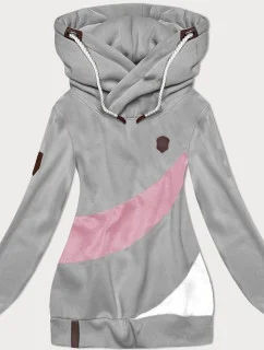 Sivá a ružová hrubšia dámska mikina s prúžkami (2302)