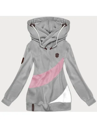 Sivá a ružová hrubšia dámska mikina s prúžkami (2302)