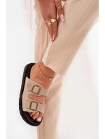 Klapki Damskie Na Platformie Z Klamrami Beżowe Simbes