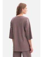 B301 Rebrovaný pletený top - kakaový