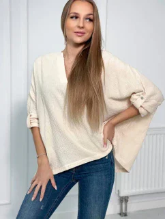 Mušelínová blúzka s vyhrnutými rukávmi svetlo béžová