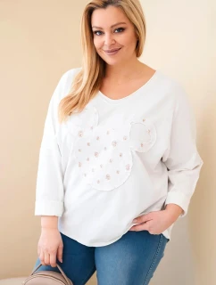 Dámske bavlnené Plus veľkosť V-neck blúzka biela