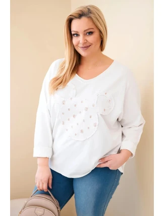 Dámske bavlnené Plus veľkosť V-neck blúzka biela
