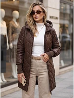 Dlhá dámska prešívaná prechodová bunda, hnedá, FashionStreet TY5862 Dlhá dámska prešívaná prechodová bunda, hnedá, FashionStreet TY5862