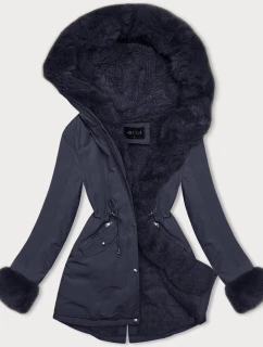 Krátka zimná bunda s kožušinou, tmavomodrá (16M9062-215)