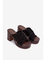 Dámské sandály na podpatku se zlatými přezkami Černé Nerelle