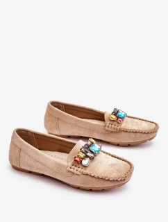 Dámské semišové mokasíny s krystaly Béžove Lucille