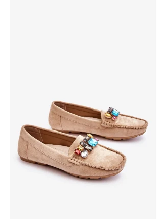 Dámské semišové mokasíny s krystaly Béžove Lucille