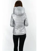 Strieborná prešívaná dámska bunda s kapucňou (B9561)