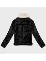 Dámska prechodná kožená bunda s umelou kožušinou J Style black-ecru (11Z8267)