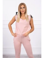 Nohavice/oblek s nápisom selfie tmavo púdrovo ružové