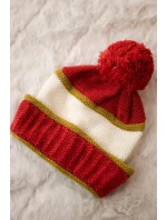 Dámska čiapka Kinga K297 červená+svetlá khaki+ecru