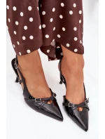 Lakierowane Czółenka Z Odkrytą Piętą I Paseczkami Czarne Ravira