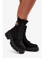 Ocieplane Botki Wokrery Damskie Z Ozdobą Czarne Melisse