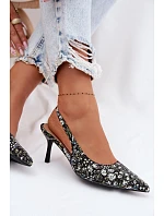 Zdobené dámské sandály na podpatku s květinovým vzorem Černé Olivelle