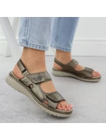 Dámske hnedé kožené sandále Rieker 60462-90 so suchým zipsom