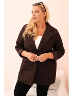 Dámska prešívaná bunda Plus Size s golierom a gombíkom Brown