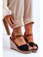 Damskie Sandały Na Koturnie Z Ozdobą Czarne Candice