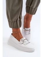 Lekkie Mokasyny Damskie Skórzane Na Platformie Białe S.Barski LR590