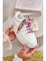 Sneakersy Damskie Na Platformie Z Ozdobnym Sznurowaniem Białe Mistra