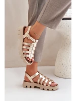 Skórzane Sandały Damskie Zazoo 3695 Złote