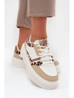 Damskie Sneakersy Na Platformie Big Star SS274357 Panterka Biało-Beżowe